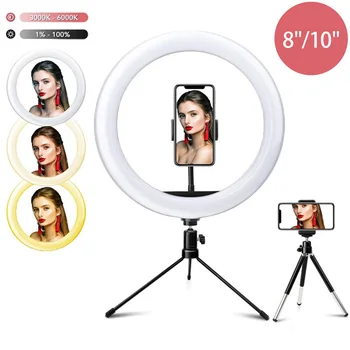 8/10inch Pritemdomi Užpildyti Žiedas Šviesos Stalo Trikojo LED Selfie Lempa USB sudaro Ringlights 26cm Fotografijos Apšvietimas Tiktok