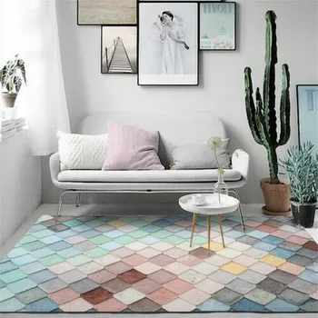 Naujas macaron spalvos, geometriniai kambarį miegamajame kiliminė danga saugos neslidus naktiniai kilimų namų apyvokos kambarys dekoro produktus
