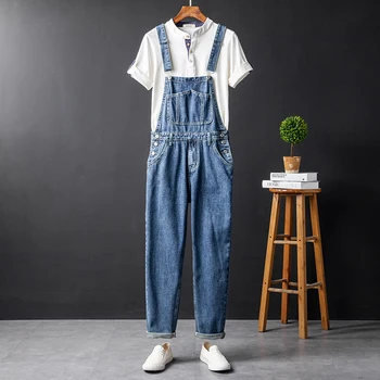 Japonijos Retro Džinsinis Kombinezonas Vyras Tiesiai Laisvas darbo drabužiai Petnešos kelnėms korėjos džinsai