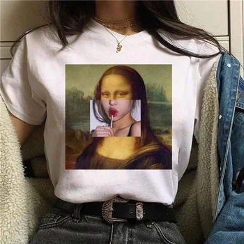 Mergina Moteris Ullzang Derliaus 90s T-Shirt Naujos Mados Viršų Moteriška Trišakiai, dropshipping Moterų Mona Lisa Estetinės Harajuku T-Shirt