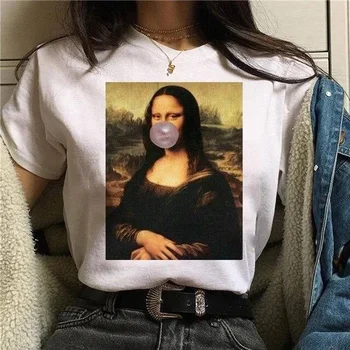 Mergina Moteris Ullzang Derliaus 90s T-Shirt Naujos Mados Viršų Moteriška Trišakiai, dropshipping Moterų Mona Lisa Estetinės Harajuku T-Shirt