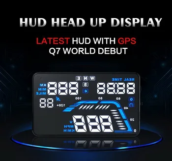 Multi-color automobilių head up display Universalus 5.5 colių HD Q7 su GPS prekinis, galinis Stiklo Projektorius greičio viršijimo Įspėjimo Auto HUD ekranas