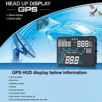 Multi-color automobilių head up display Universalus 5.5 colių HD Q7 su GPS prekinis, galinis Stiklo Projektorius greičio viršijimo Įspėjimo Auto HUD ekranas