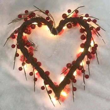 16 Colių Širdies Formos Valentino Vainikas LED Šviesos Dirbtinis Girliandą Namų Patalpų Lauko Dekoracijos