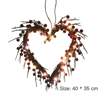 16 Colių Širdies Formos Valentino Vainikas LED Šviesos Dirbtinis Girliandą Namų Patalpų Lauko Dekoracijos