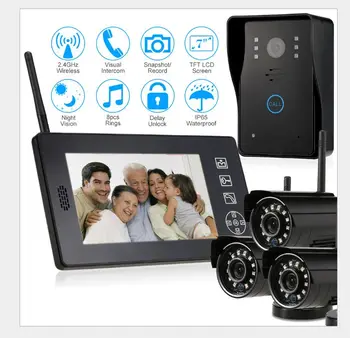 2.4 G belaidį durų skambutį domofonas sistema home security wifi doorbell kameros komplektas su 7inch LCD ekrano valdymo skydelis
