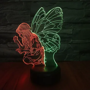 Drugelis Fairy Girl 7 Spalvų Keitimas 3D Naktį Šviesos diodų (LED) Kūdikis Miega Apšvietimas 3D Lempos Namo Šalis Miegamojo Puošimas Kalėdų Dovana Žaislas