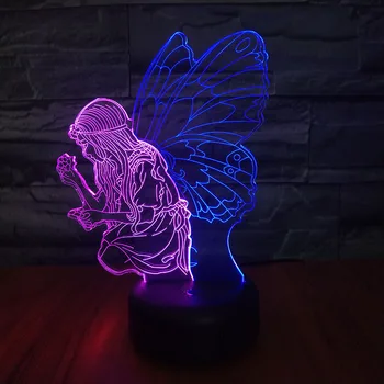 Drugelis Fairy Girl 7 Spalvų Keitimas 3D Naktį Šviesos diodų (LED) Kūdikis Miega Apšvietimas 3D Lempos Namo Šalis Miegamojo Puošimas Kalėdų Dovana Žaislas