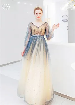 Elegantiškas-line V-kaklo Tiulio Karoliukai, Kristalų Blizgančiais Vakaro Suknelės 2020 Naujas Mados Ilgai Oficialų Vakare Chalatai XH431