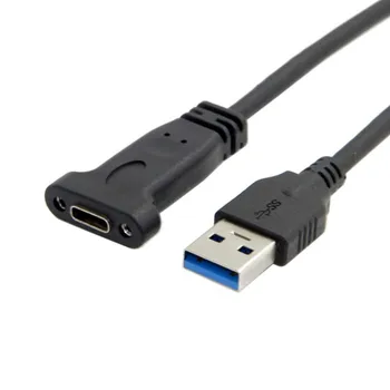 0,2 M USB 3.0 A Male į USB 3.1 Tipo C c tipo USB-C Moterų HDD įkrovimo duomenų ryšio Kabelis 20cm su Panel Mount Varžto Skylę