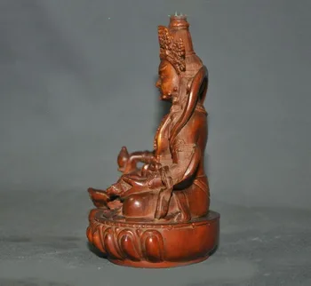 Vestuvių dekoravimas senojo Tibeto Budizmo Boxwood medienos pelės turto dievas Geltona Jambhala Budos statula