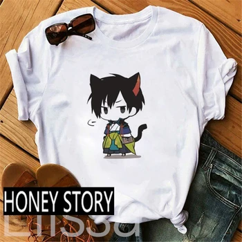 Moterys Vasarą Harajuku Anime Marškinėliai Bungo Benamių Šunų marškinėliai Osamu Dazai Nakajima Atsushi Trumpas Rankovės Baltos Grafinis T Marškinėliai