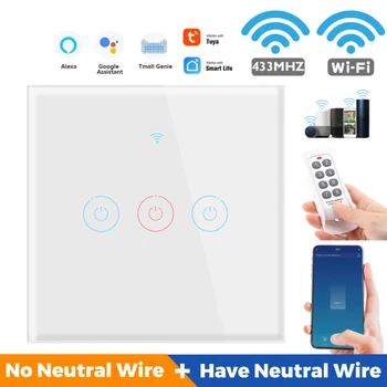 TUYA WiFi 433MHZ Smart Touch Jungiklis Ne Neutrali, Reikia Protingo Namo Sienos Laiko Balsas Dirbti Su Alexa 