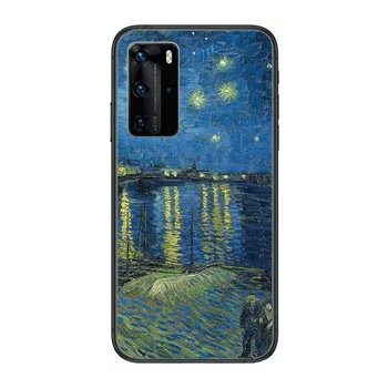 Van Gogh Aliejaus Tapybai Telefoną Atveju Huawei P 40 30 20 10 Lite Smart Z Pro Juodos spalvos Dėklu Coque Tapybos Hoesjes komiksų mada