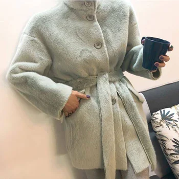 Žiemos Storio Kietos Moterys Kailio Striukė Outwear Lady Dirbtiniais Triušio Kailio Varčias Korėjos Mados Paltai Moterų Šilti Paltai Striukės