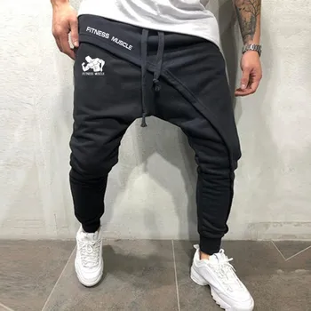 Vyrai pieštuku kelnes streetwear nesimetriškas asmenybės dizaino medvilnės kelnės vyrams hip-hop poilsiu kelnės fitness raumenų sweatpants