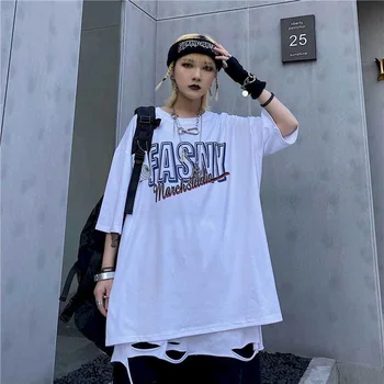 High street T-shirt in Harajuku retro laukinių paprastu laišku spausdinimo prarasti trumparankoviai marškinėliai vyrams, moterims, mados drabužiai, marškinėliai