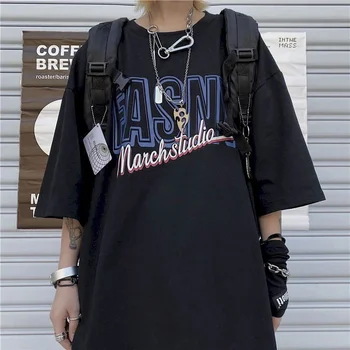 High street T-shirt in Harajuku retro laukinių paprastu laišku spausdinimo prarasti trumparankoviai marškinėliai vyrams, moterims, mados drabužiai, marškinėliai