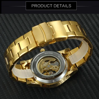 NUGALĖTOJAS Skeletas Automatinis Mechaninis laikrodis Vyrams Golden Nerūdijančio Plieno Dirželis Prekės Prabangių Verslo Žmogus, Žiūrėti 2019 Laikrodis