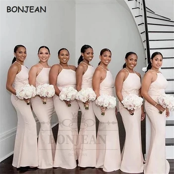 Undinė Bridesmaid Dresses Afrikos 2021 Spagečiai Dirželiai Elastingos Satino Bridesmaid Suknelę, Juoda Merginos Vestuves Chalatai