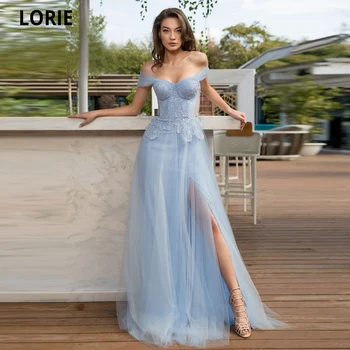 LORIE Mėlyna Vakaro Suknelės nuo Peties Brangioji Paplūdimio Elegantiškas Nėrinių Appliques Prom Šalies Grožio Konkurso Garsenybių Suknelės