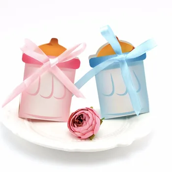 100 Vnt Animacinių filmų berniukas/mergaitė pink, blue ribbon pieno butelis kūdikio gimtadienio pilnatis krikšto baby shower naudai popieriaus saldainių dėžutė dovanų dėžutėje