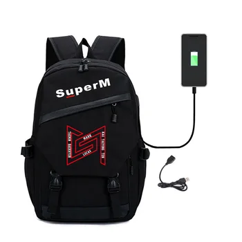 SuperM Kpop super m Kuprinė Studentų Kuprinė Su USB Įkrovimo lizdas Drobės Kolegijos Bag Kuprinė Moterims