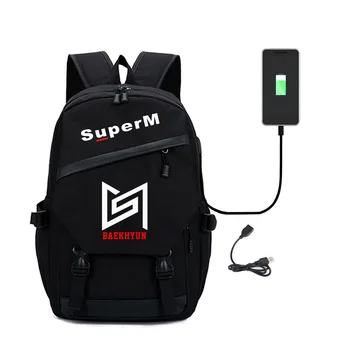SuperM Kpop super m Kuprinė Studentų Kuprinė Su USB Įkrovimo lizdas Drobės Kolegijos Bag Kuprinė Moterims