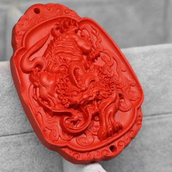 Derliaus išraižytas senovės Kinų laimingas drakonas gyvūnų didelis ovalo formos pakabukas sintetinių raudonojo gyvsidabrio papuošalai priėmimo 48*69mm B1542
