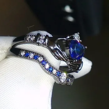 Širdies Didmeninė Apsvaiginti Papuošalus 925 Sterling Silver Blue AAA CZ Imituoti akmenis, Vestuvių ir Vestuvių Žiedą, Moterims, dovana Dydžio 5-11