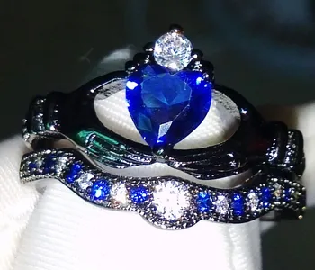 Širdies Didmeninė Apsvaiginti Papuošalus 925 Sterling Silver Blue AAA CZ Imituoti akmenis, Vestuvių ir Vestuvių Žiedą, Moterims, dovana Dydžio 5-11
