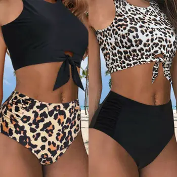 2VNT Moterų Leopardas Spausdinti Push Up Bikinis Nustatyti Moterų Paminkštinta Liemenėlė maudymosi Kostiumėliai, Tvarstis maudymosi kostiumėlį, Maudymosi Kostiumą Komplektai