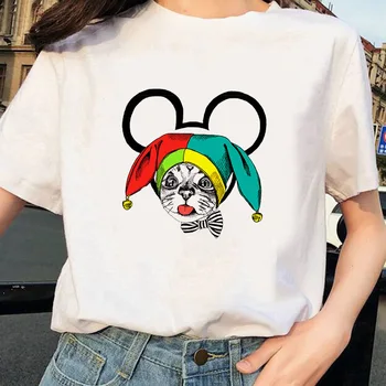 Mados Pelės Naujas Moterų Leopardas Spausdinti Moterų Mados T-shirt Animacinių filmų Grafinis Dizainas Ausies Marškinėliai Madinga T-Shirt