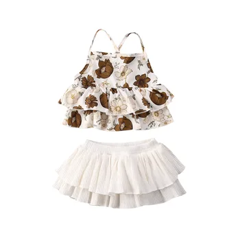 2020 Naujas Vasaros Kūdikiui Baby Girl Rankovių Diržas Viršūnes Romper+Tutu Sijonas Pynimas Suknelė Drabužius Sunsuit Rinkinys