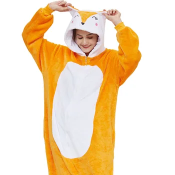 Kigurumi gyvūnų fox moterų pižama suaugusiųjų flanelė Pajama vienaragis pijama unicornio nightgowns sleepshirts suaugusiems