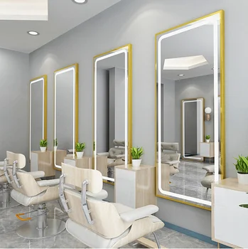 Kirpykla, veidrodis salonas veidrodis salonas specialios LED šviesos net raudonos sienos montuojamas paprastas Europos kirpimas veidrodis