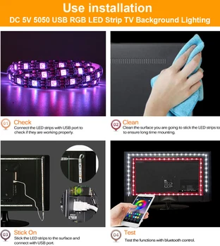 LED Juosta 5050 Šviesos Juosta RGB TV Apšvietimas Virtuvės Apšvietimo Diodų Juostos, LED Šviesos Juostelės Bluetooth 5 M