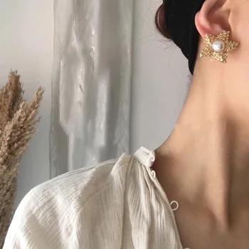 Jūros žvaigždė pearl moterų ausies klipą auskarai be auskarų, auksinės ear clip mados 2020 m.