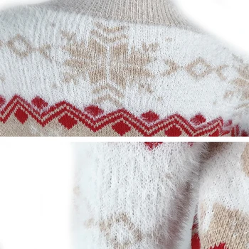 Mielas Ponia Kalėdų Megztiniai Žiemos Žakardo Įgulos Kaklo Megztinis Moterims Puloveriai Kalėdų Džemperis Snaigės Briedžių Modelis Viršūnės