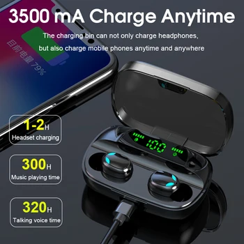 Bluetooth 5.0 Ausines 3500mAh Baterija Lauke Belaidžių Ausinių 9D Stereo Sporto Vandeniui Ausinių Ausines Su LED ekranas