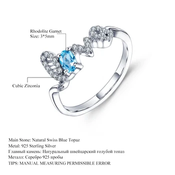 GEM BALETO Gamtos Šveicarijos Mėlynas Topazas Brangakmenio Žiedas 925 Sterlingas Sidabro Saldus Laiškas Meilės Žiedas Moterims Draugei Fine Jewelry