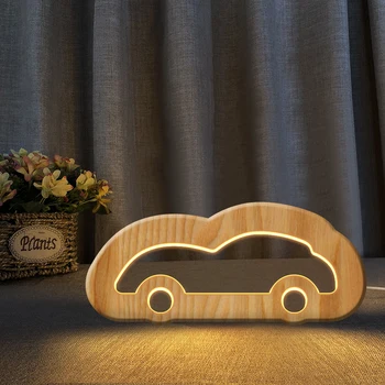 Naujas Medinis 3D LED Nakties Šviesos Šiltai Balta Naujovė Vaikas Miegamojo Plokštumos Automobilių Sporto Kovotojas 3D Stalo Lempa Geriausių Namų Dekoro Žibintai