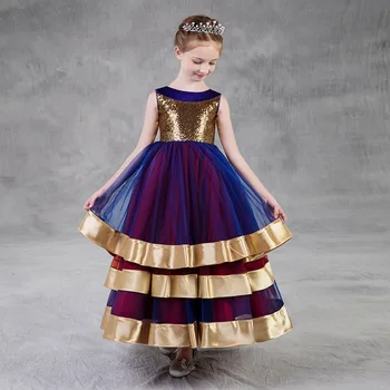 Europos Ir Amerikos Stiliaus Gėlių Saldus Mergina Dress O-kaklo, Rankovių Mados China Ilgai Princesė Gėlių Mergaitės Suknelė