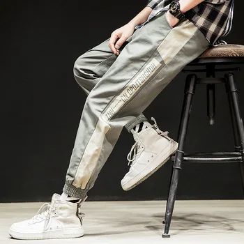2019 Japaness Stiliaus Banga Prekės Kelnės Vyrams Medvilnės, Letter Spausdinimo Juostelės Krovinių Kelnės Vyrams, Hip-Hop, Rokas Streetwear Kelnės Vyrams