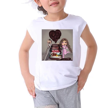 Mielas marškinėliai mergaitėms, drabužiai nutella vaikų drabužių marškinėlius mergina mielas animacinių filmų spausdinti grafinis t marškinėliai juokinga, vaikams, drabužiai berniukams