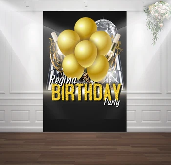HUAYI geltoni balionai Šampanas gimtadienio juoda fotografijos fonas fonas gimtadienio sm-097