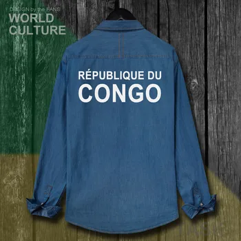 Kongo Respublika KD Kongo Vyrų Drabužių Rudens Slim Striukė Turn-žemyn Apykaklės Džinsai Marškinėliai ilgomis Rankovėmis Kaubojus Kailis Mados Viršūnes 20