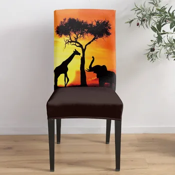 Afrikoje, Indijos Dramblys Ir Žirafa Biuro Kėdė Padengti Spandex Kėdė Padengti Elastinga Spausdinimo Home Hotel Vestuvių Valgomojo Kėdės Apima