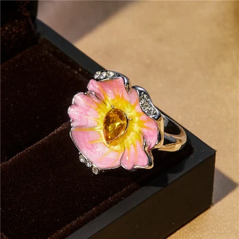 Oranžinė cirkonis gėlių formos cirkonis mados populiariausių Valentino dienos pora žiedas moterims išskirtinį dovana, juvelyriniai dirbiniai didmeninė