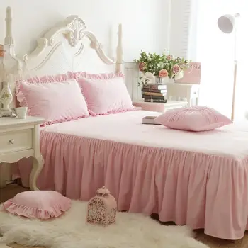 Plisuotos storas vilnos žiemos patalynės komplektas pilnas karalienė king size lova padengti nustatyti J/6pcs rožinė mėlyna lova sijonas antklode padengti nustatyti užvalkalas